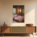 Minimalist Japanese Bedroom Art Canvas Print Wabi Sabi Home Decor Pink Cozy Wall Art Framed Living Room Art Piece Modern Gift