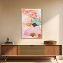 Japanese Fan Art Canvas Print Cherry Blossom Painting Chinoiserie Wall Art Boho Decor Vertical Wall Art Gift Idea Original