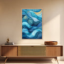 Flowing Blue Waves Canvas Print Modern Coastal Art Abstract Zen Decor Nautical Wall Gift Idea Bedroom Calm Artwork Design