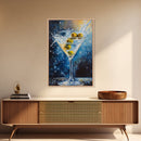 Elegant Olive Martini Framed Canvas Print with Vibrant Cocktail Art for Living Room or Kitchen, Rustic Home Decor