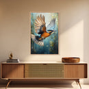 Blue Kingfisher Bird Canvas Print | Vibrant Nature Painting Wall Art | Wildlife Rustic Art Above Sofa | Whimsical Bird Original Artwork