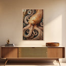 Octopus Tentacles Framed Canvas Print | Coastal Decor Ocean Art | Nautical Wall Art Above Sofa | Whimsical Octopus Painting Artwork