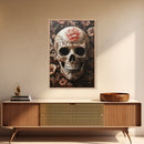 Skull Art Framed Canvas Print with Floral Botanical Prints in Gothic Chinoiserie Style, Perfect Halloween Rustic Wall Art Decoration