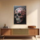 Skull Art Framed Canvas Print with Intricate Floral Patterns in Gothic Boho Style, Chinoiserie-Inspired Rustic Bedroom or Living Room Art