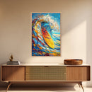 Energetic Surfboard Wave Canvas Print with Bold Abstract Coastal Painting and Nautical Decor for Extra Wide Wall Art Display