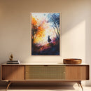 Autumn Whimsical Scene Framed Canvas Print Nature Inspired Art Vibrant Colors Rustic Fall Decor Wildflower Painting Living Room Gift Idea