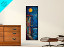 Moonlit Balcony, dark romance painting, moody art, boho art, textured painting, Framed Canvas Print, vertical wall art