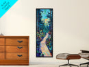 Abstract Forest Path, moody art, landscape painting, wildflower painting, pine tree art, framed canvas print, vertical wall art