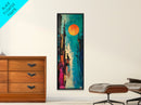 Lone Howl, southwest wall art, desert painting, moon oil painting, silhouette painting, rustic art, teal wall art, Canvas Print