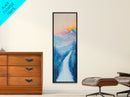 Sunset Over Mountains, pink orange wall art, mountain painting,  framed canvas print, extra wide art