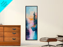 Dreamy Landscape, Pine Tree Art, Mountain Painting, Blue and Green Wall Art, Tall Skinny Art, Framed Canvas Print, Rustic Wall Art