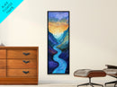 Sunset River, Horizon Painting Gray White, Lake Tahoe Art, Moody Art, Southwest Wall Art, Framed Canvas Print, Vertical Wall Art