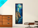 Lighthouse Painting, Moon Oil Painting, Nautical Decor, Coastal Wall Art, Seascape Painting, Canvas Print, Tall Narrow Art, Gift Idea