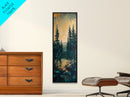 Forest Landscape, moody art, pine tree art, forest at dusk painting, mountain painting, rustic wall art, framed canvas print