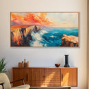 Coastal Cliffs Painting, landscape painting, seascape painting, blue and green wall art, framed canvas print, nautical wall art