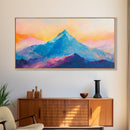 Blue Mountain, Sunset Landscape, Panoramic Art, Canvas Print, Mountain Painting, Pink Orange Wall Art, Extra Wide Art, Living Room Art