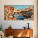 Canyon River, southwest landscape, desert cliffs, textured painting, extra wide art, panoramic art, Framed Canvas Print, rustic decor