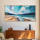 Seascape Painting, coastal landscape art, beach house decor, Ireland painting, blue and green wall art, panoramic art, canvas print