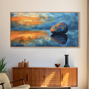 Zen Stone Reflection, moody art, minimalist art, coastal painting, blue and green wall art, extra wide art, canvas print