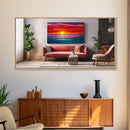Red Couch, Sunset Painting, Above Sofa Art, Coastal Wall Art, Beach Decor, Panoramic Art, Framed Canvas Print, Living Room Art