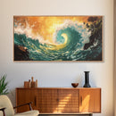 Golden Wave, surf wall art, seascape painting, coastal decor, nautical wall art, beach house decor, panoramic art, Canvas Print