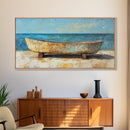 Rustic Boat, Framed Canvas Print, coastal wall art, nautical decor, rustic art, extra wide painting, panoramic painting