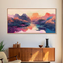 Sunset Landscape, Pink Orange Wall Art, Moody Art, Southwest Wall Art, Extra Wide Art, Horizontal Wall Art, Framed Canvas Print, Above Bed Art
