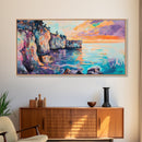Sunset Over Cliffs, Coastal Painting, Ocean Landscape, Coastal Decor, Nautical Wall Art, Horizontal Wall Art, Framed Canvas Print