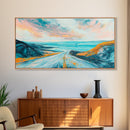 Open Road, Ocean View Highway, Coastal Landscape, Nautical Painting, Lake Tahoe Art, Panoramic Art, Canvas Print, Horizontal Art