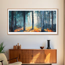 Enchanted Birch Forest, Pine Tree Art, Autumn Landscape, Birch Tree Painting, Rustic Wall Art, Framed Canvas Print, Extra Wide Art