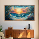 Tropical Waves, palm tree painting, Hawaii art, seascape painting, coastal decor, ocean painting, beach waves, Framed Canvas Print