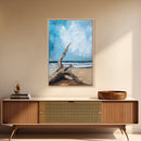 Driftwood, coastal landscape art, rustic decor, farmhouse art, framed canvas print, seascape painting, nautical decor, ocean art