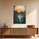 Sunset Over Water, Forest at Dusk Painting, Moody Landscape, Warm Glow Art, Nature Wall Art, Rustic Decor, Canvas Print