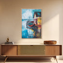 Rustic Boat Painting, Fishing Village Art, Coastal Landscape, Nautical Decor, Rustic Wall Art, Framed Canvas Print