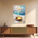 Ocean and Golden Bowl, coastal decor, nautical wall art, rustic wall art, abstract painting, seascape painting, Canvas Print