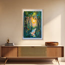 Forest Sunrise Path, wildflower painting, forest at dusk painting, wabi sabi wall art, whimsical art, Canvas Print