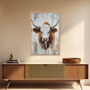 Longhorn, Rustic, Western, Framed Canvas Print, bull and bear art, rustic wall art, farmhouse art, moody art, vintage horse art
