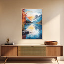 mountain painting, fall art, lake Tahoe art, coastal decor, smoky mountain art, above bed wall art, Framed Canvas Print, landscape painting