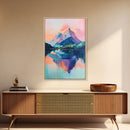 landscape painting, pink orange wall art, sunrise painting, modern art, extra wide art, panoramic art, Framed Canvas Print, moody art