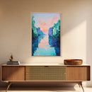 Sunset Lake Painting, landscape painting, pink orange wall art, moody art, lake Tahoe art, framed canvas print, minimalist art
