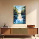 Tranquil River, Forest Reflection, Canvas Print, Landscape Painting, Rustic Art, Above Bed Wall Art, Nature Art, Gift Idea