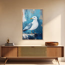 Seagull Portrait Framed Canvas Print Coastal Bird Painting, Nautical Wall Art, Beach House Decor, Ocean Wildlife Artwork, Summer Gift
