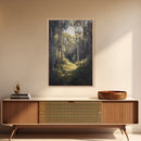 Tranquil Forest Path Framed Canvas Print Nature Wall Art, Rustic Woodland Decor, Cabin Aesthetic, Living Room Art, Autumn Home Style