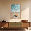 Serene Beach Stone Canvas Print Tranquil Ocean Art, Coastal Zen Wall Decor, Relaxing Beach House Style, Minimalist Seascape Painting