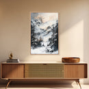 Snowy Mountain Scene Canvas Print Winter Wonderland Wall Art, Alpine Landscape Painting, Cozy Cabin Decor, Neutral Holiday Artwork