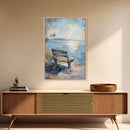 Serene Bench Canvas Print Lakeside Tranquility Peaceful Landscape Wall Art Cozy Home Decor Living Room Relaxation Gift