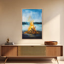 Lakeside Bonfire, Camping Art, Outdoor Wall Art, Cozy Campfire Painting, Nature Art, Rustic Decor, Above Couch Art, Canvas Print