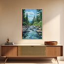 pine tree art, landscape painting, framed canvas print, mountain painting, rustic wall art, above couch art, farmhouse art