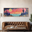 Mystical Moonlight Landscape Framed Canvas Print, Dreamy Forest Art, Boho Sunset Wall Art, Celestial Painting, Living Room Decor