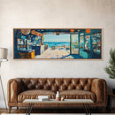 Oceanfront Cafe Scene Canvas Print Beach Bar Wall Art Coastal Decor Seaside Painting Rustic Art Dining Room Kitchen Living Room